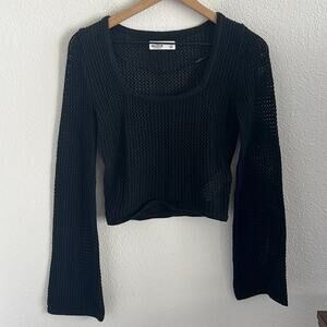 Hollister Black Open Knit Squared Neck Wide Sleeve Top Small